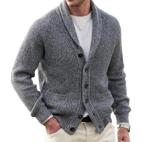Classic Baggy Heather Gray Cotton Shawl Cardigan - Picture 11 of 11